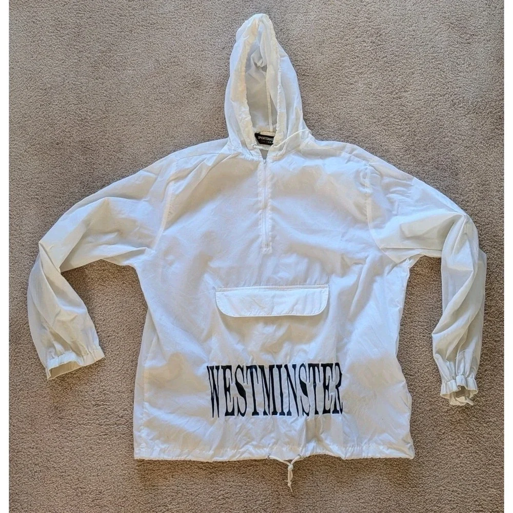 Westminster College PA Windbreaker Sz XL White Full Zip Hooded Vintage 1989
